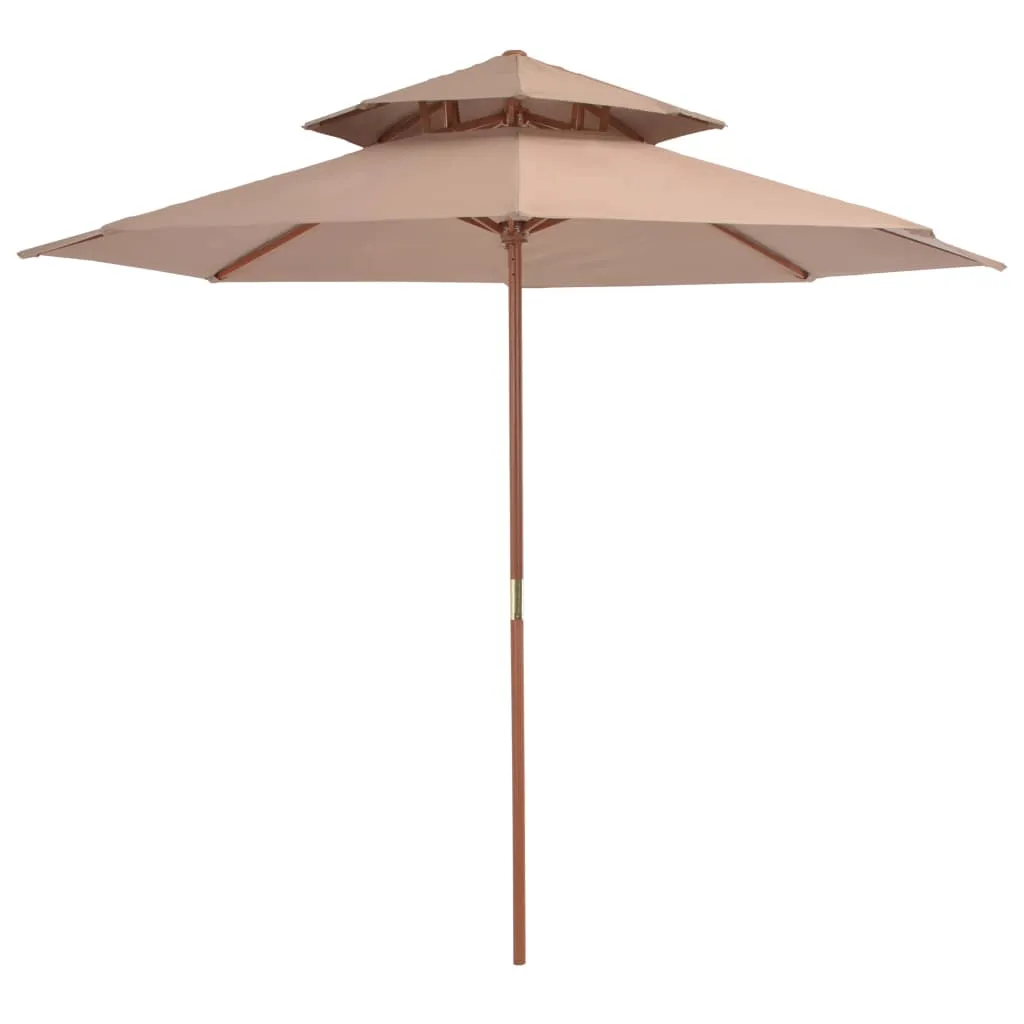 Sonnenschirm UV-Schutz Strandschirm Gartenschirm mit Doppeldach und Holzstange 270 cm Taupe